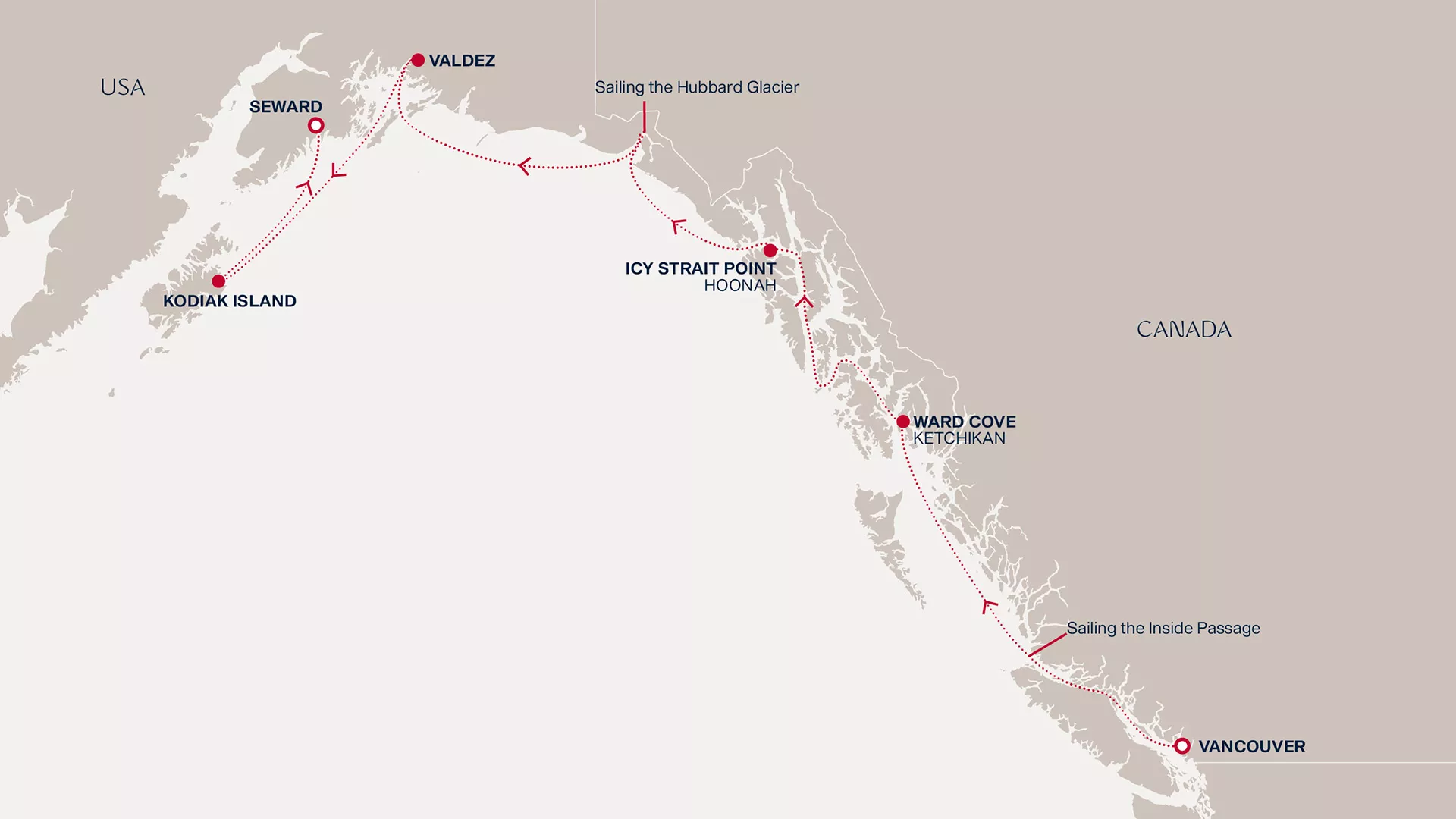 Explora III June 30-July 7 2028 cruise route map from Vancouver to Seward
