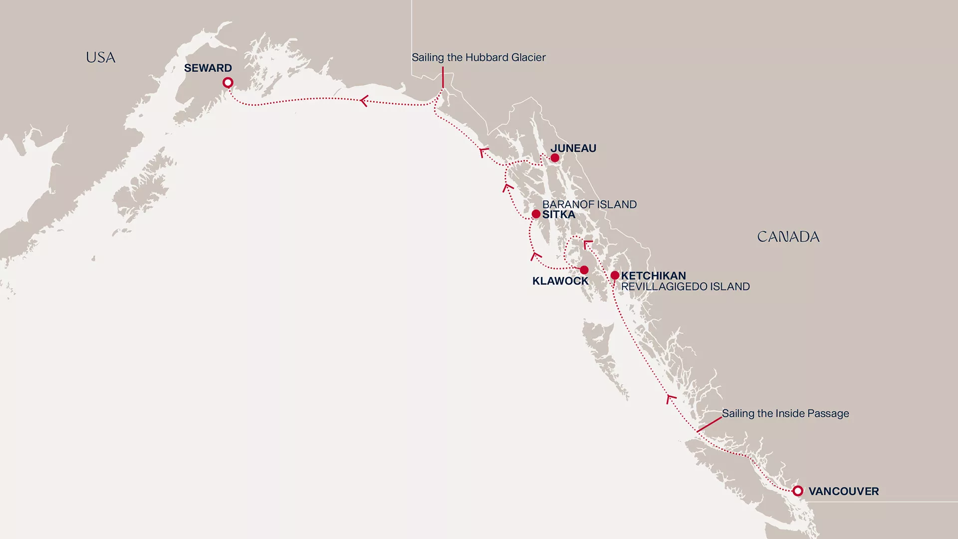 Explora III July 14-21 2028 cruise route map from Vancouver to Seward
