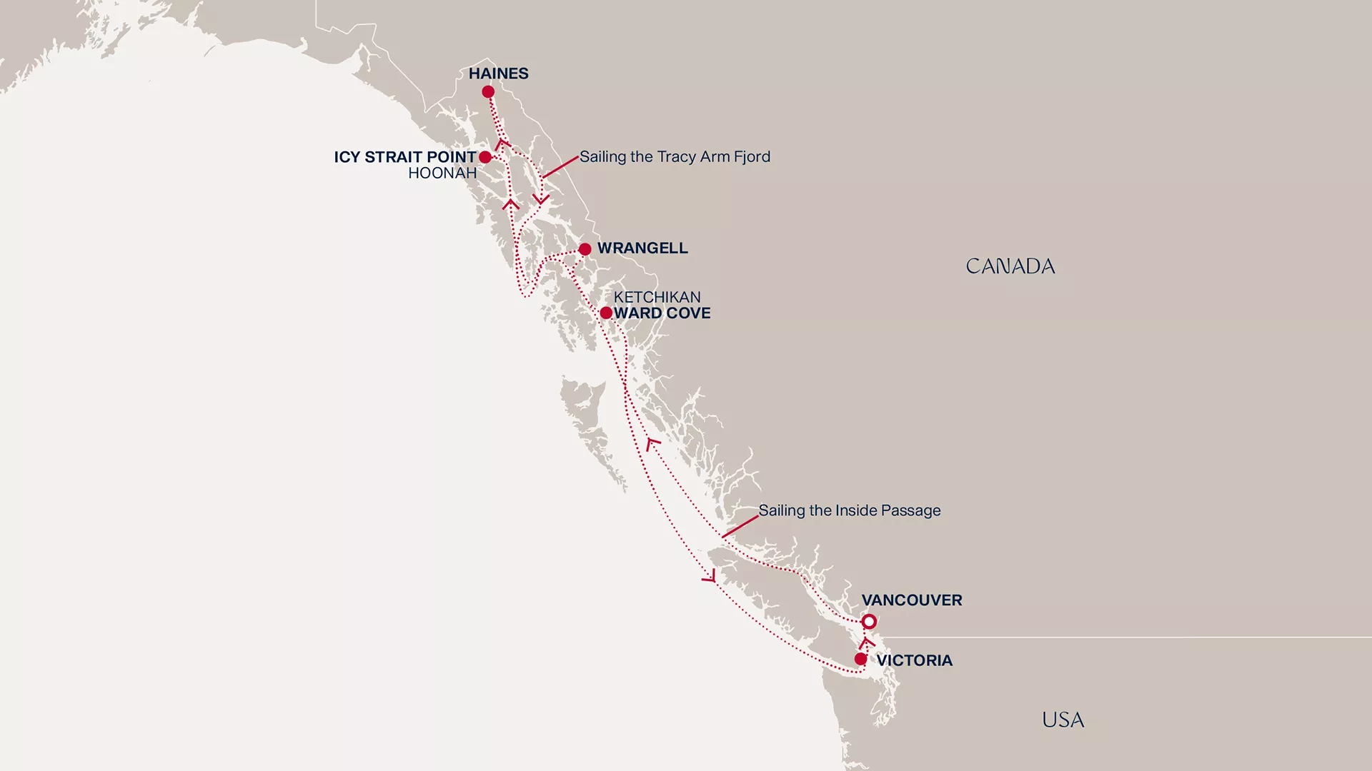 Explora III August 22-31 2028 cruise route map from Vancouver to Vancouver