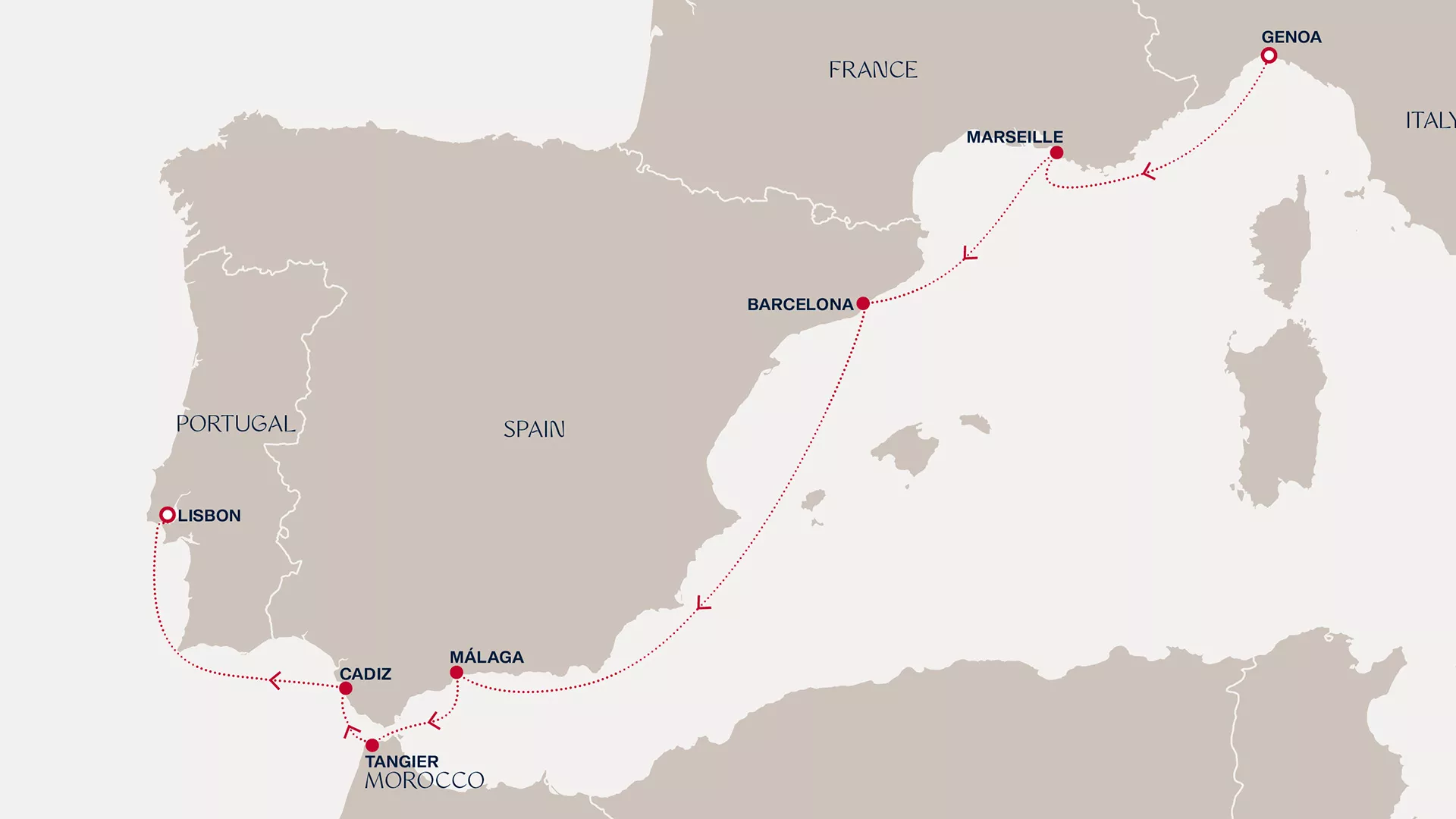 Explora IV April 15-23 2027 cruise route map from Genoa to Lisbon