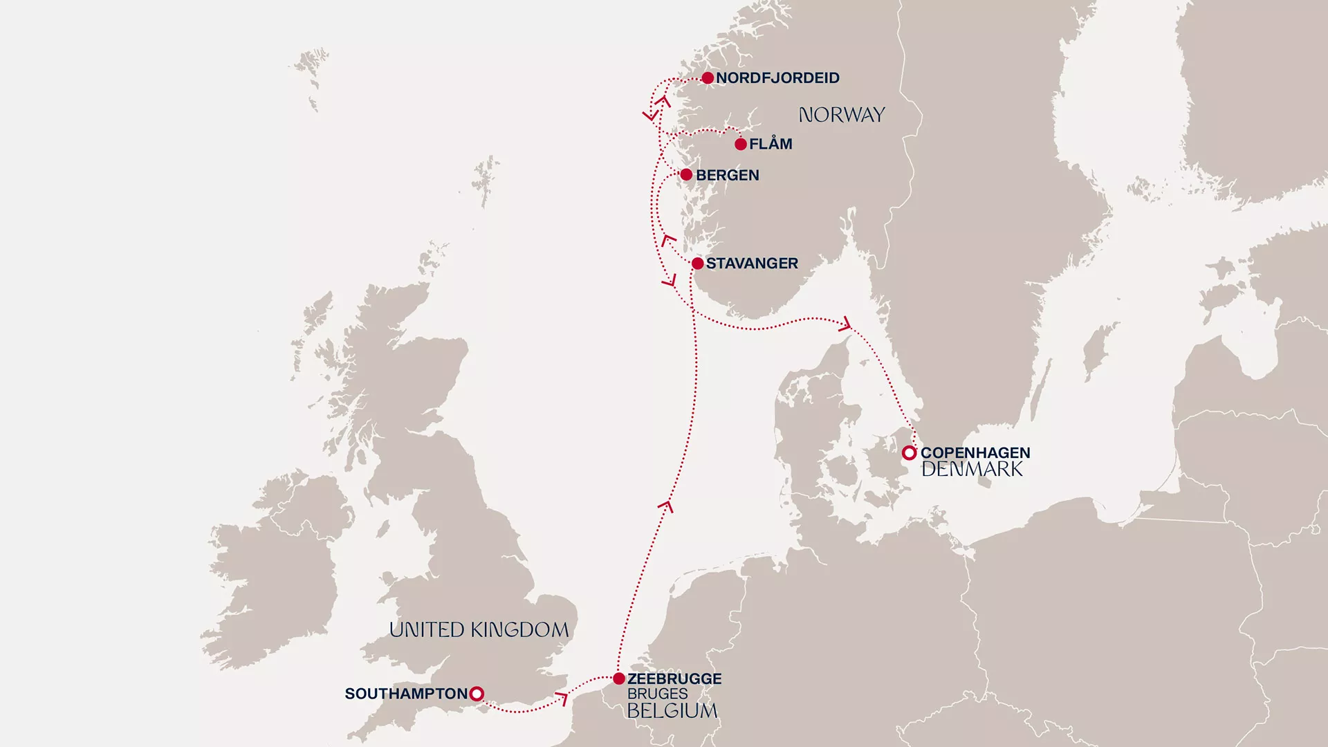 Explora IV May 2-10 2027 cruise route map from Southampton to Copenhagen