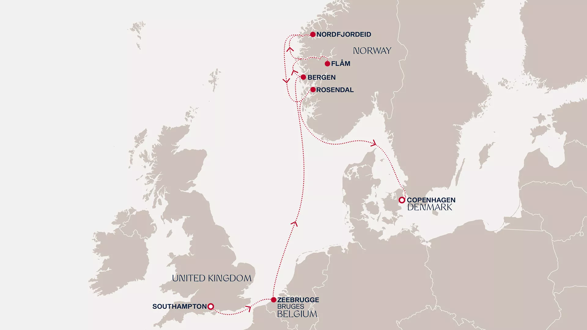 Explora IV June 23-July 1 2027 cruise route map from Southampton to Copenhagen