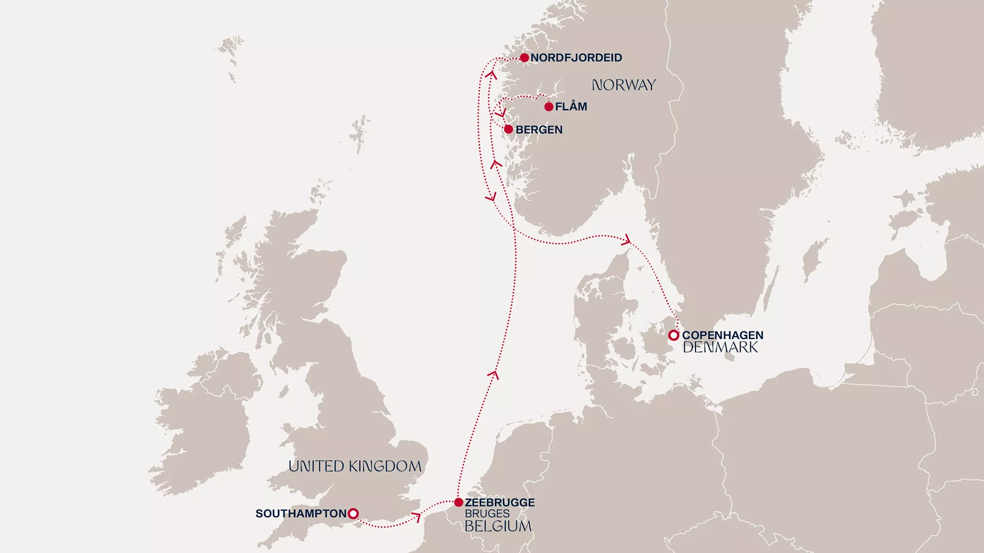 Explora IV July 9-16 2027 cruise route map from Southampton to Copenhagen