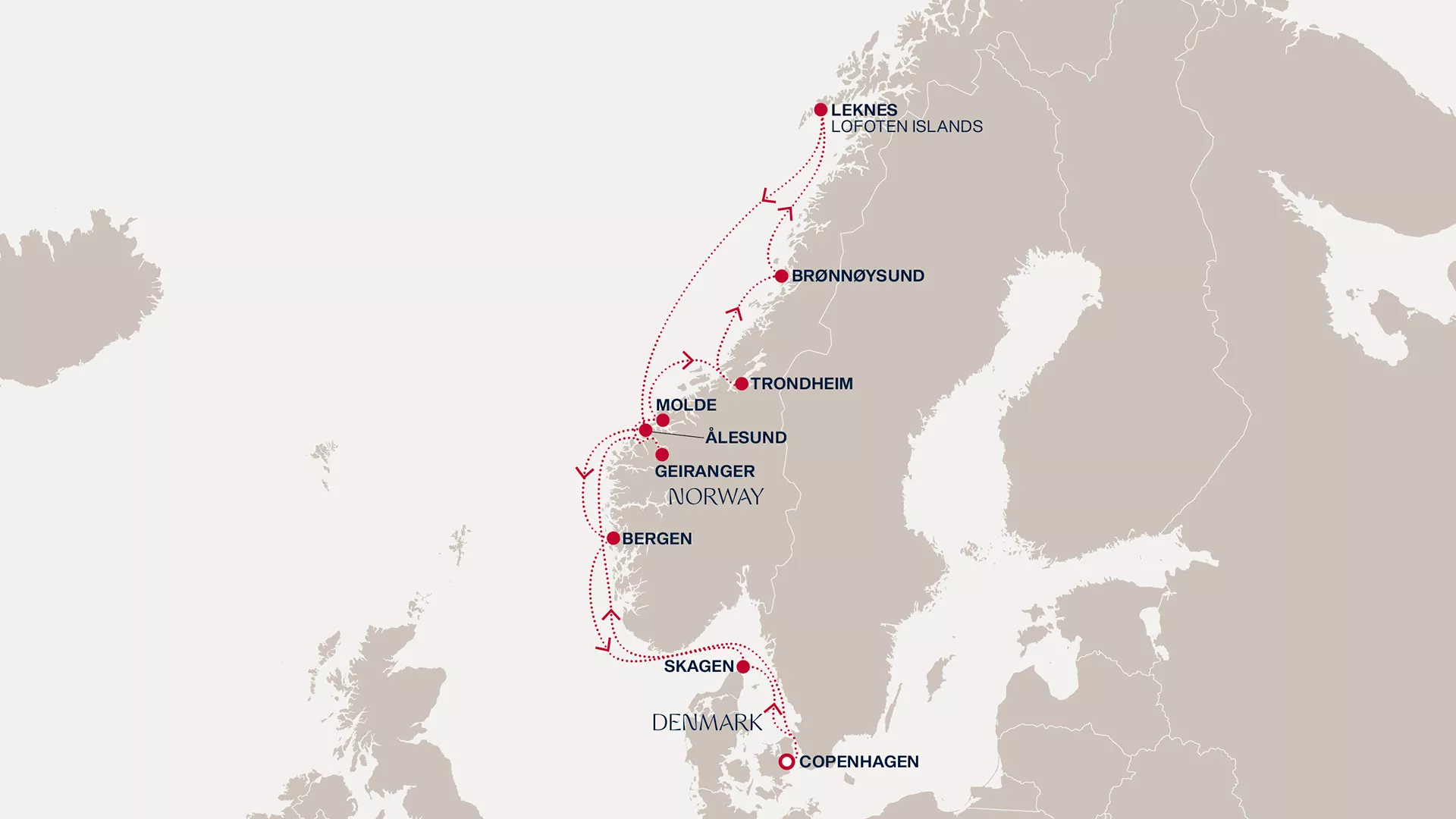 Explora IV July 16-28 2027 cruise route map from Copenhagen to Copenhagen