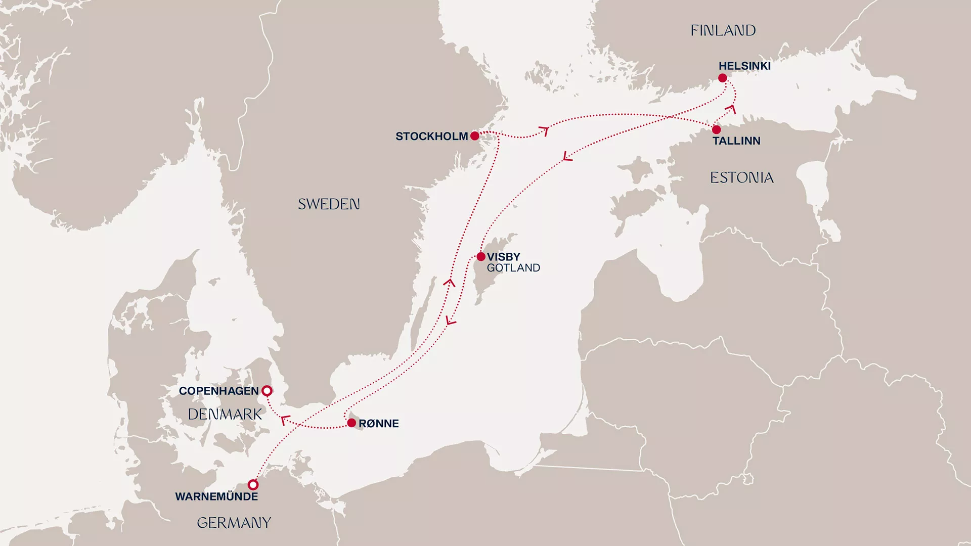 Explora IV July 29-August 6 2027 cruise route map from Warnemünde to Copenhagen