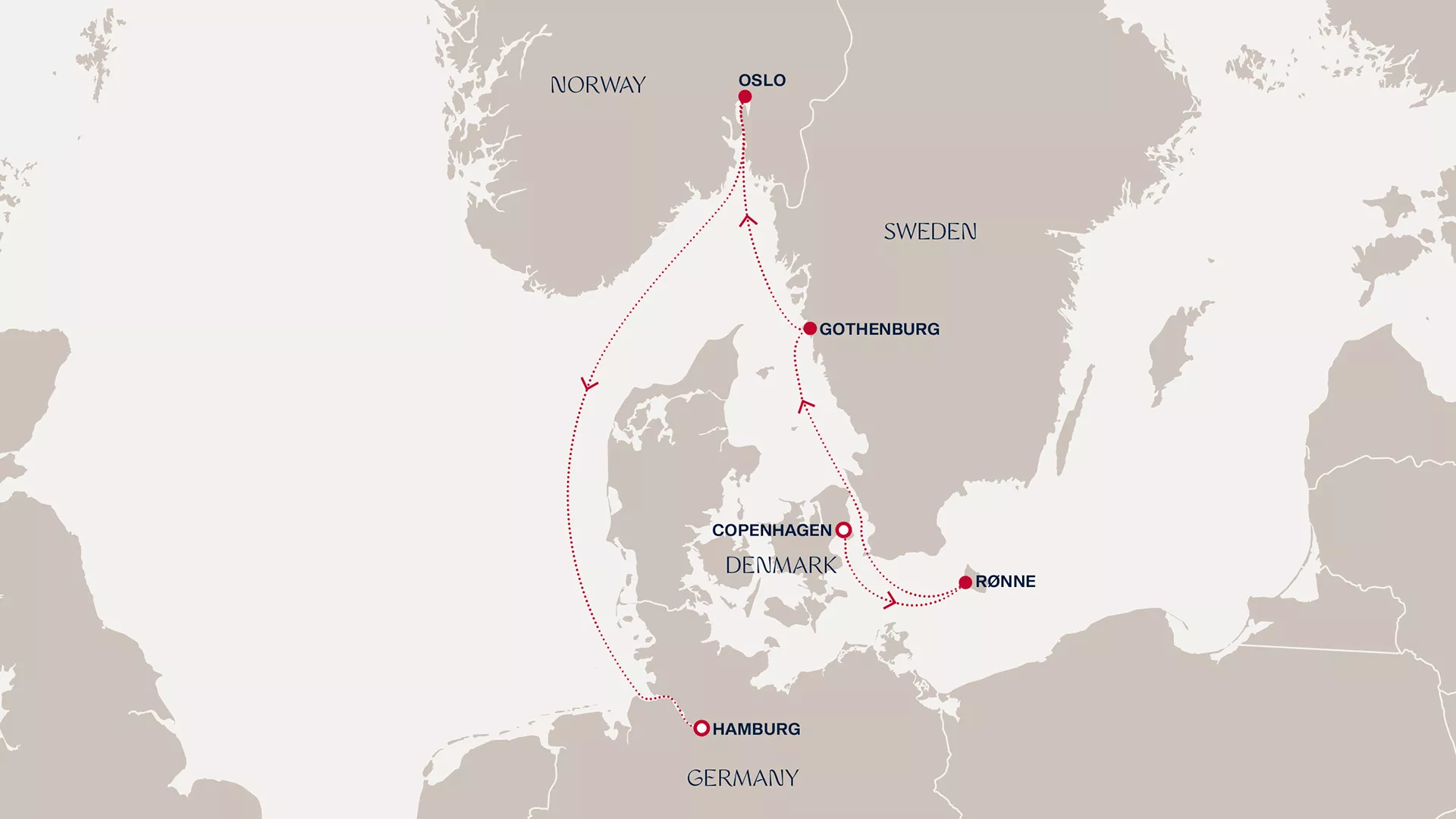 Explora IV August 20-25 2027 cruise route map from Copenhagen to Hamburg