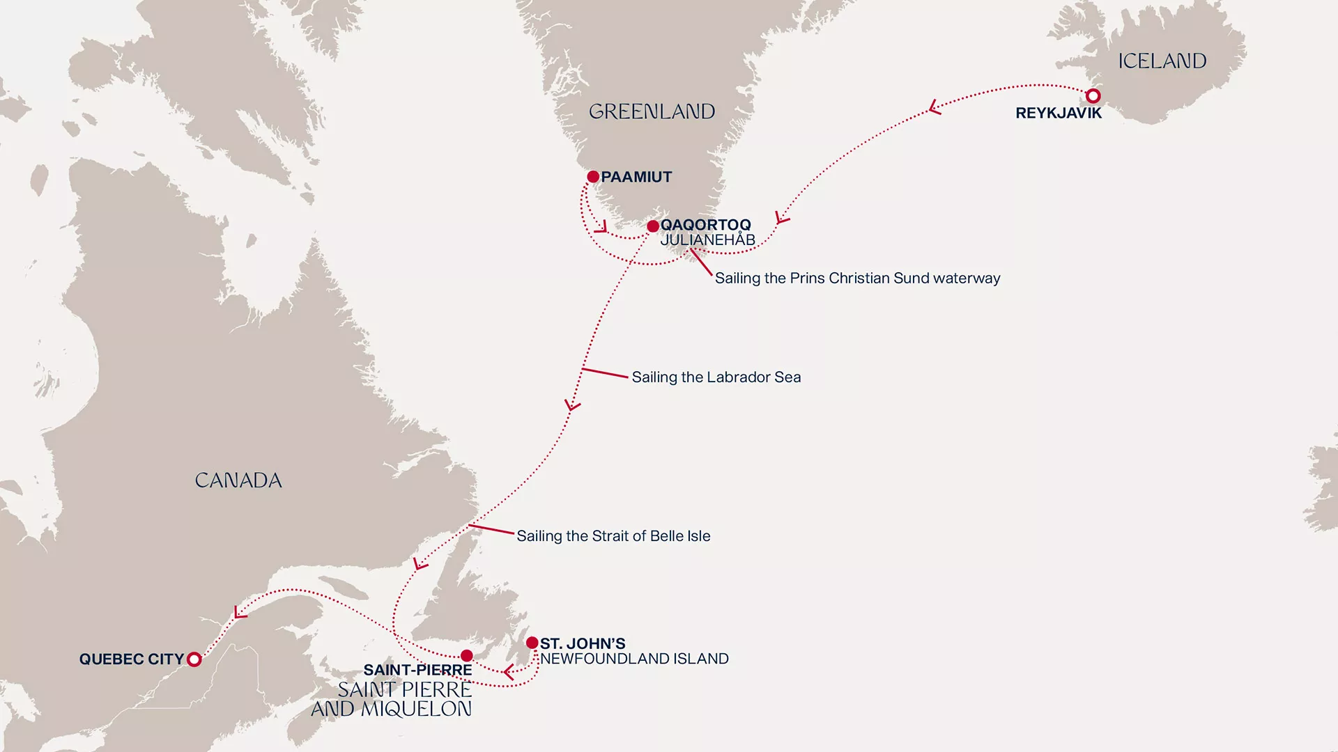 Explora IV September 4-15 2027 cruise route map from Reykjavik to Quebec City