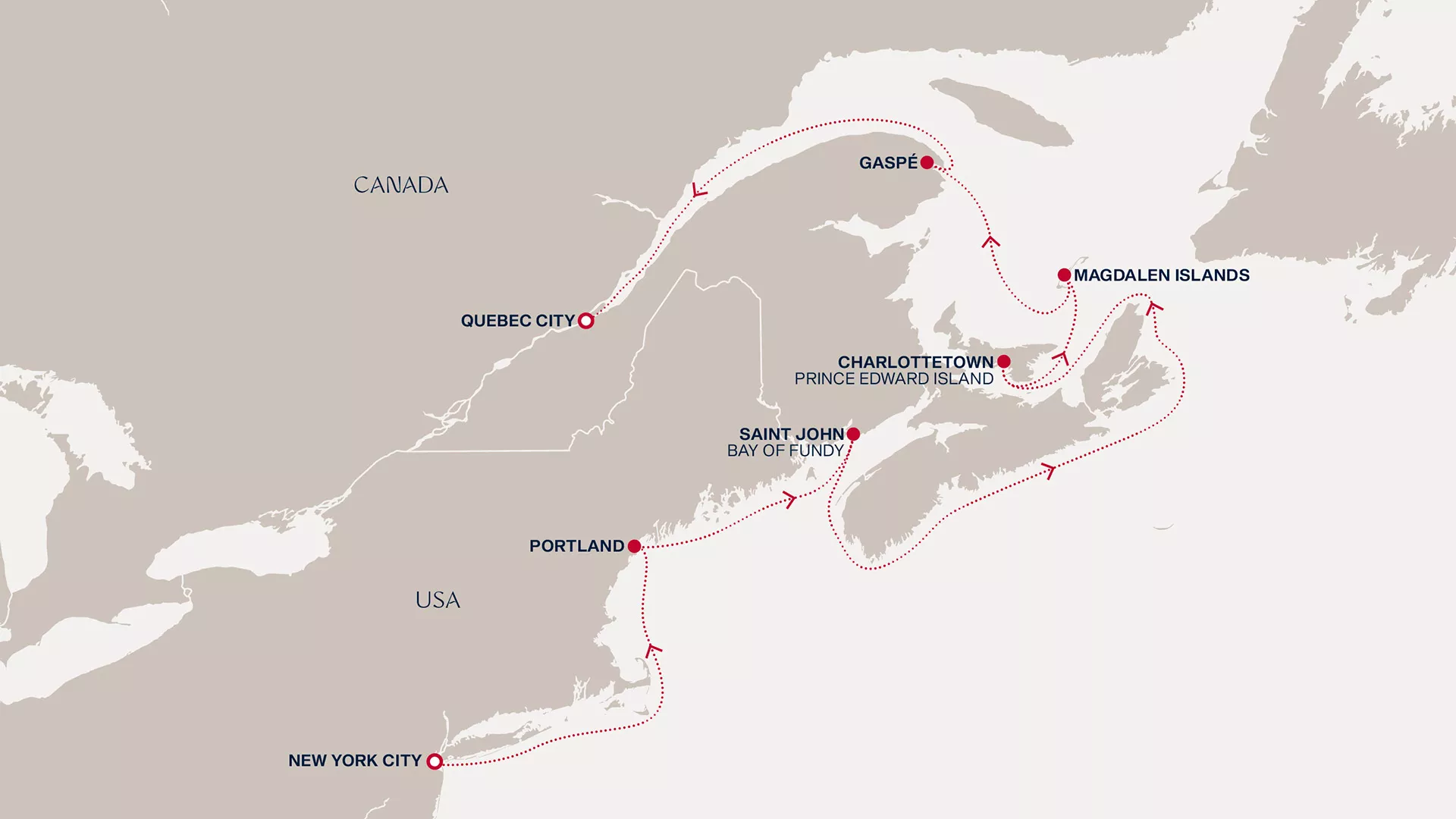 Explora IV September 25-October 5 2027 cruise route map from New York City to Quebec City