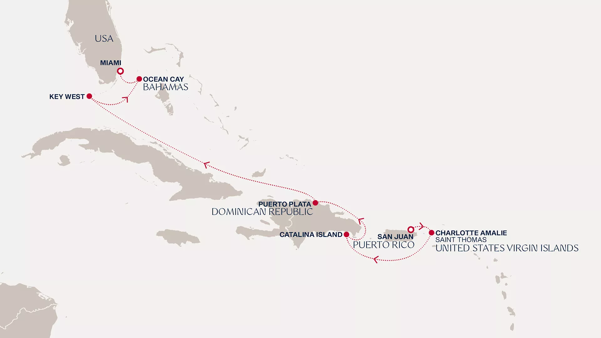 Explora IV November 13-20 2027 cruise route map from San Juan to Miami