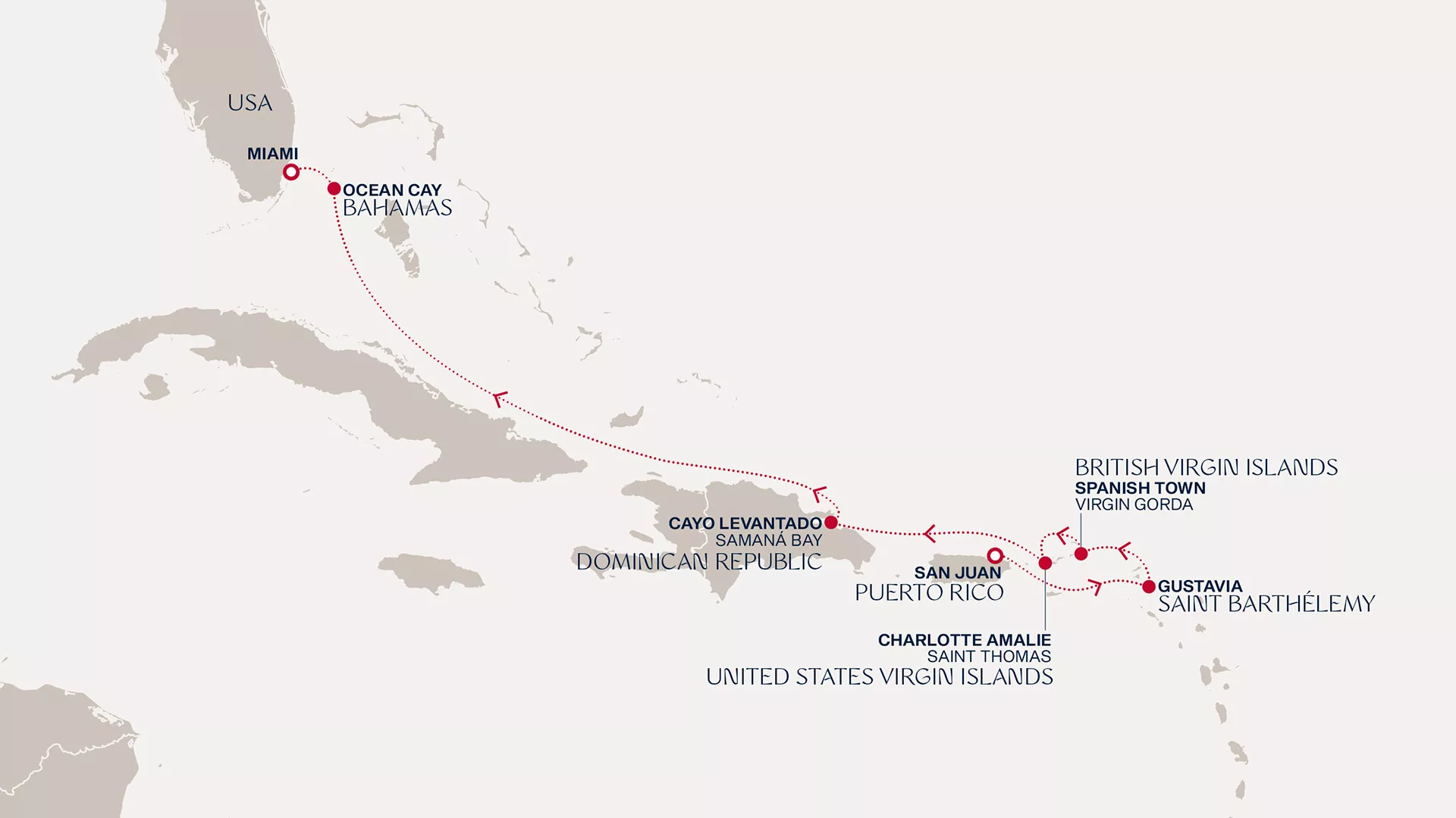 Explora IV November 27-December 4 2027 cruise route map from San Juan to Miami