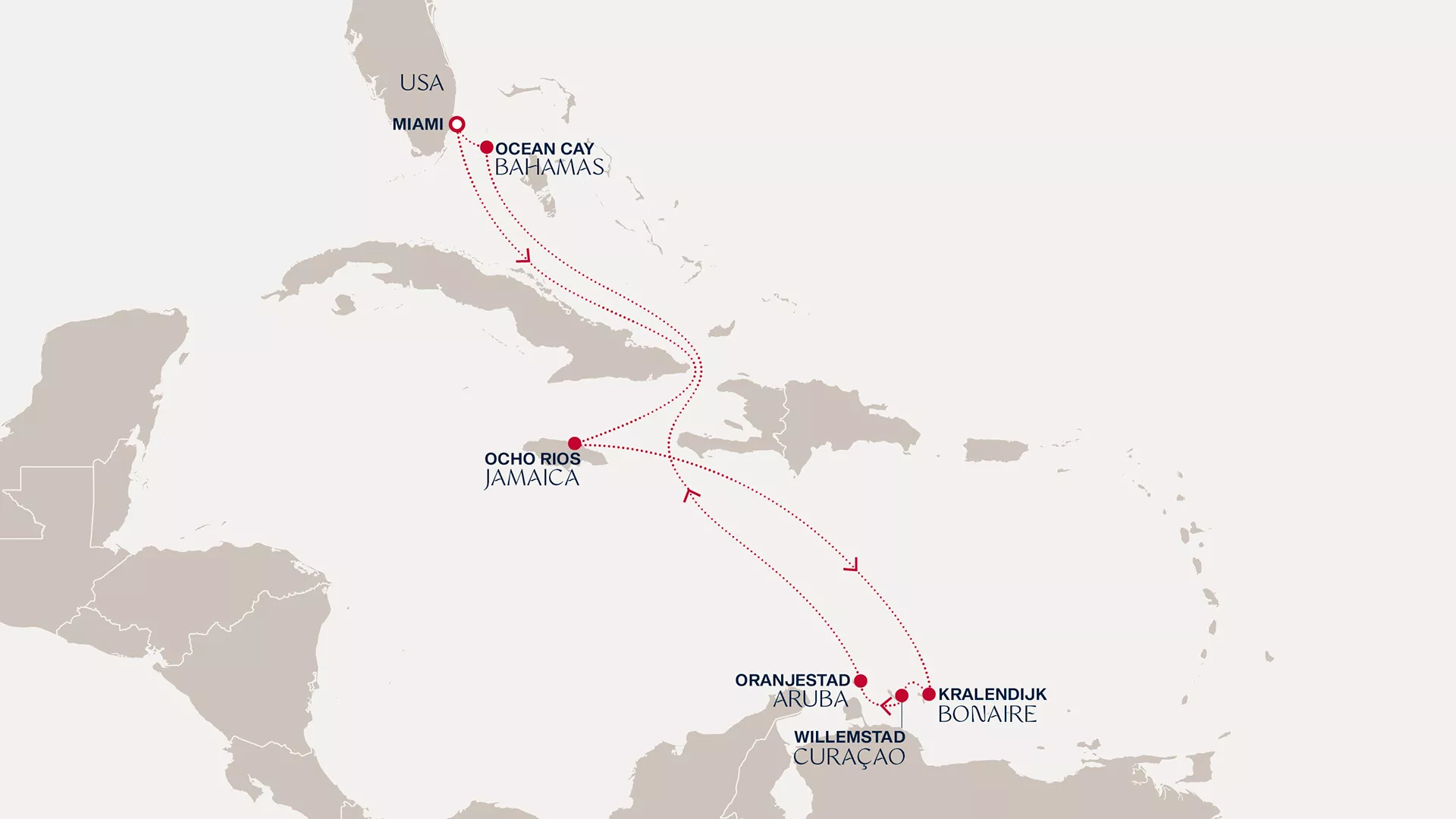Explora IV December 13-23 2027 cruise route map from Miami to Miami
