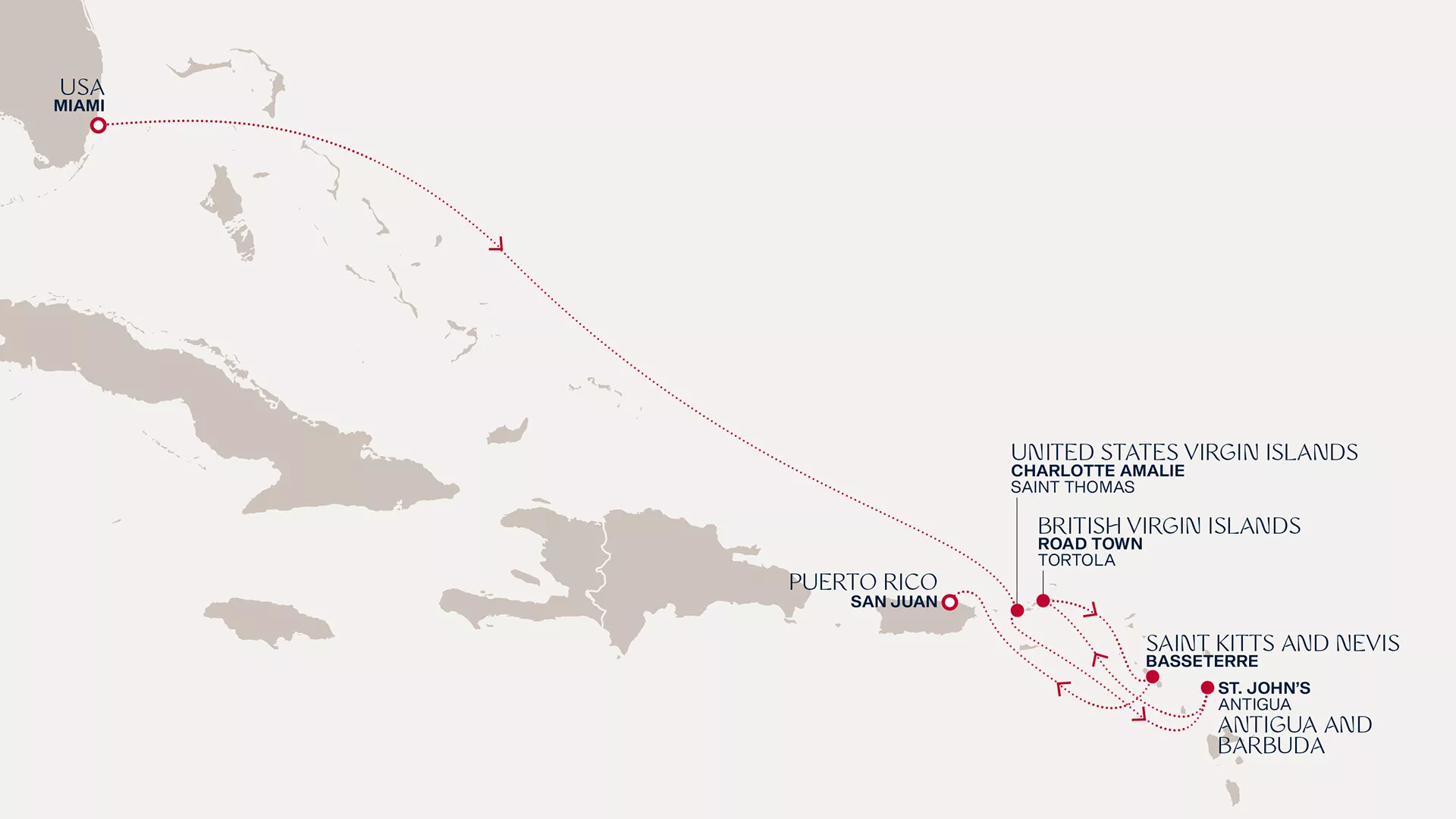 Explora IV December 23-30 2027 cruise route map from Miami to San Juan