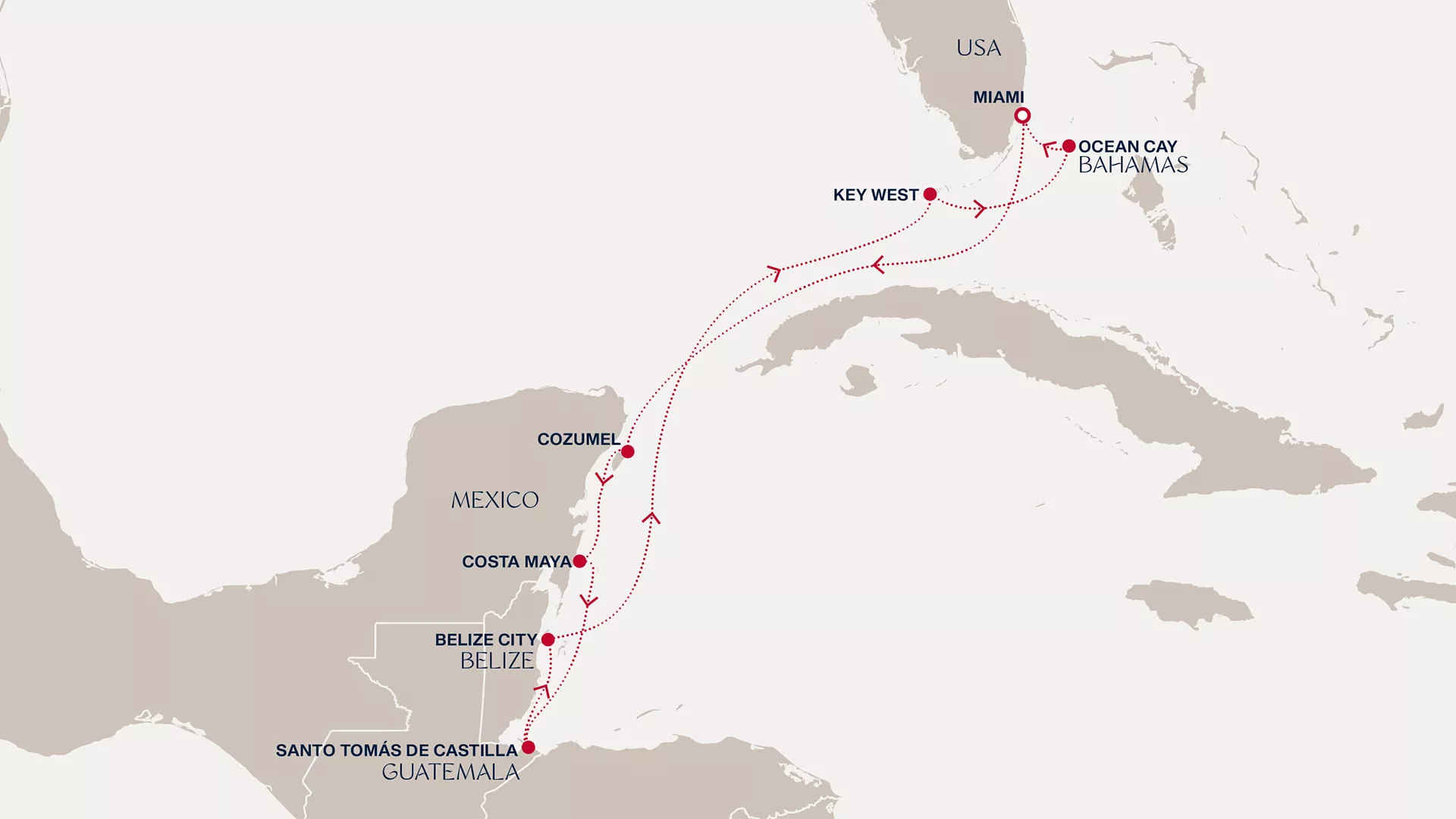 Explora IV January 6-15 2028 cruise route map from Miami to Miami