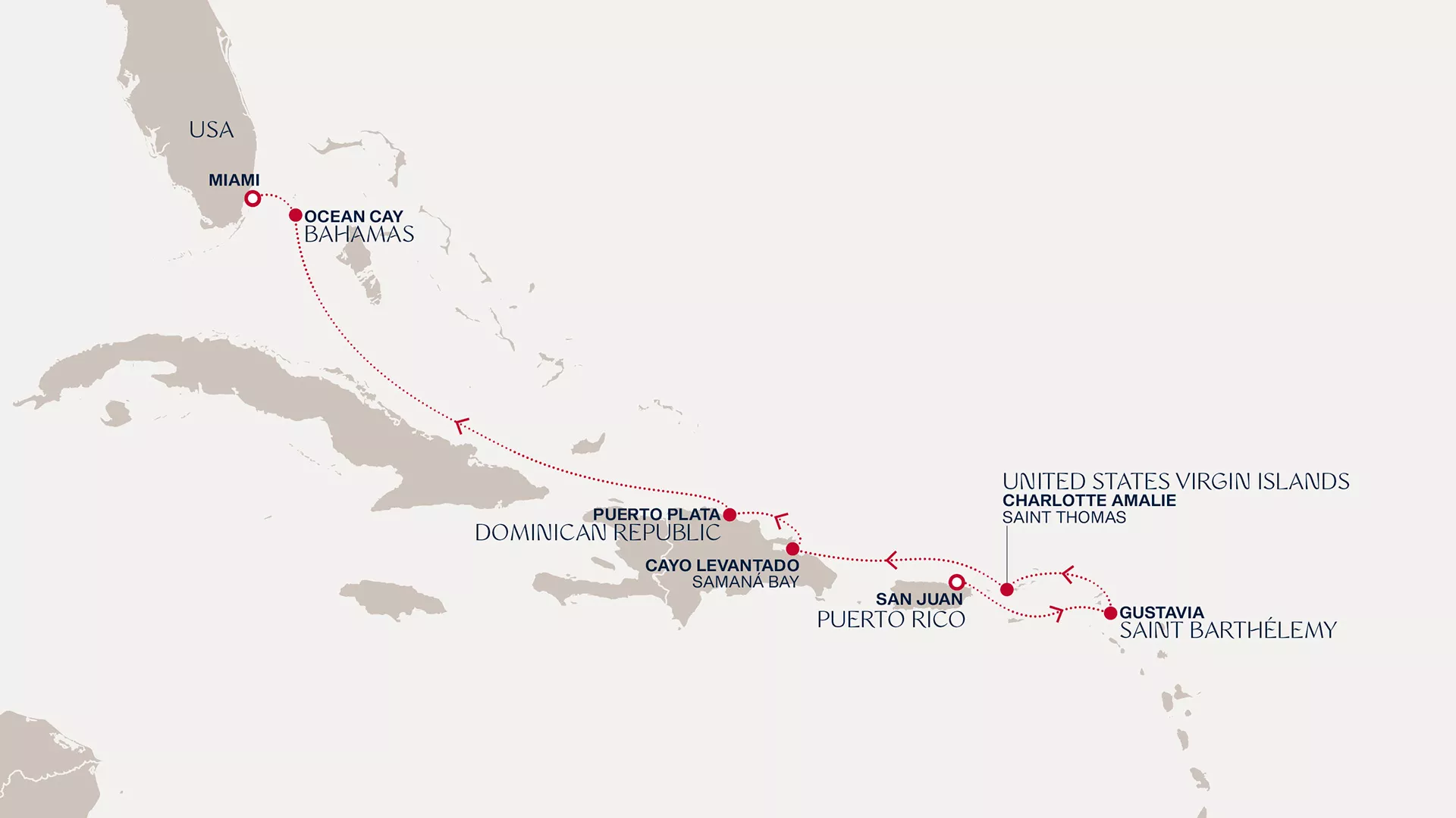 Explora IV January 22-29 2028 cruise route map from San Juan to Miami