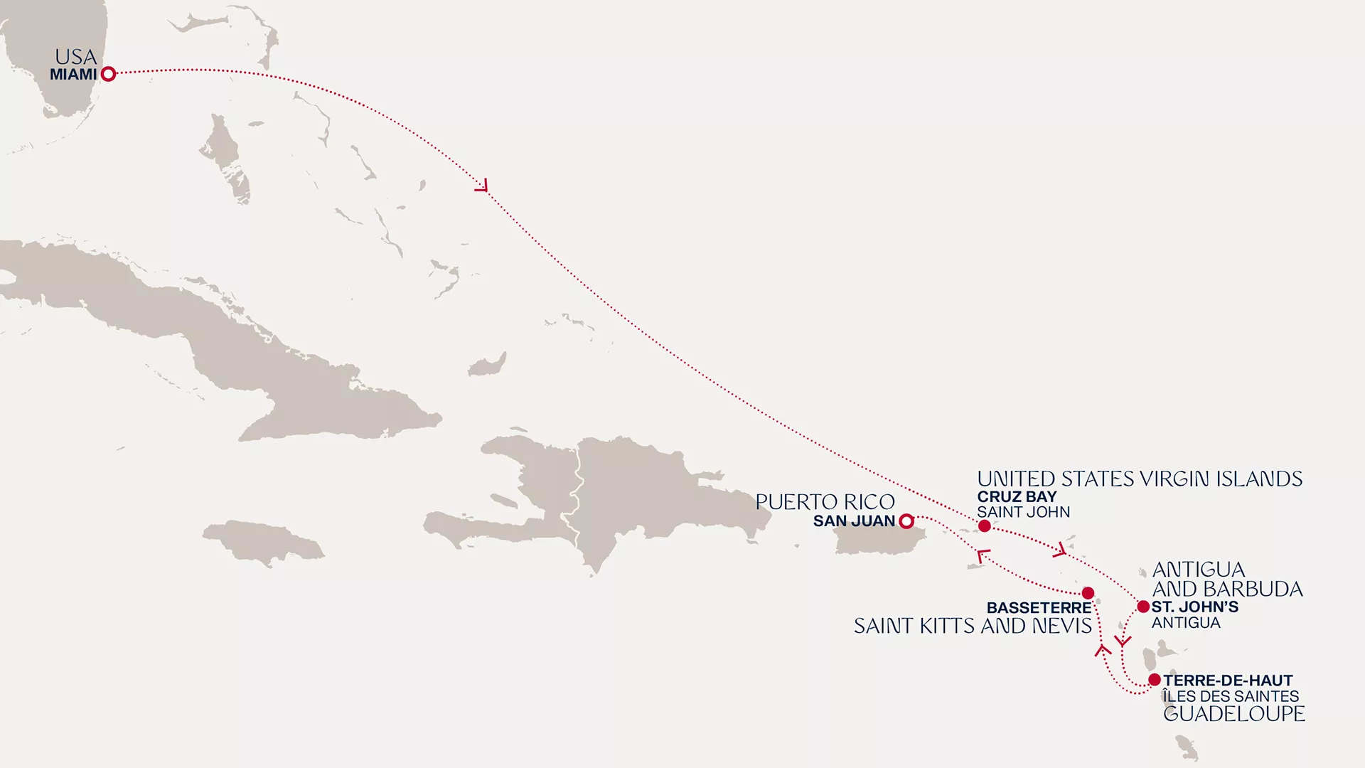 Explora IV January 29-February 5 2028 cruise route map from Miami to San Juan