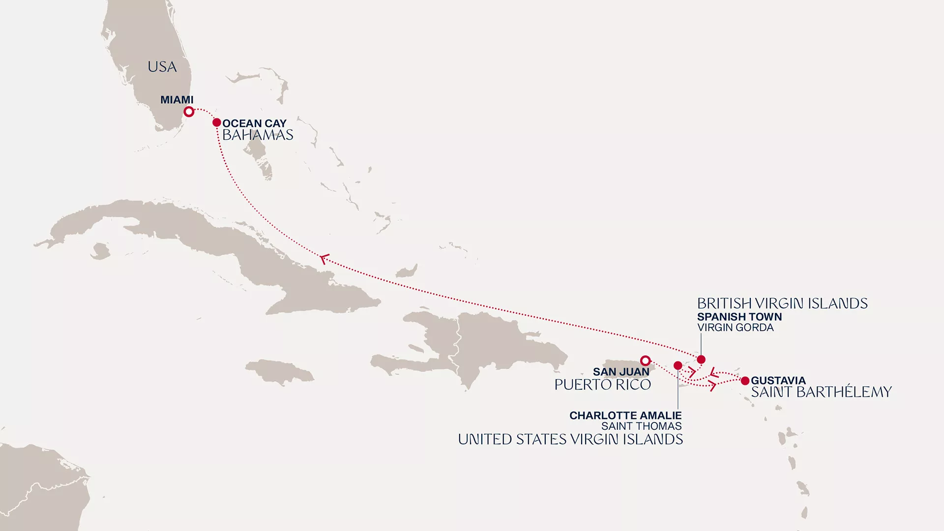 Explora IV February 5-12 2028 cruise route map from San Juan to Miami
