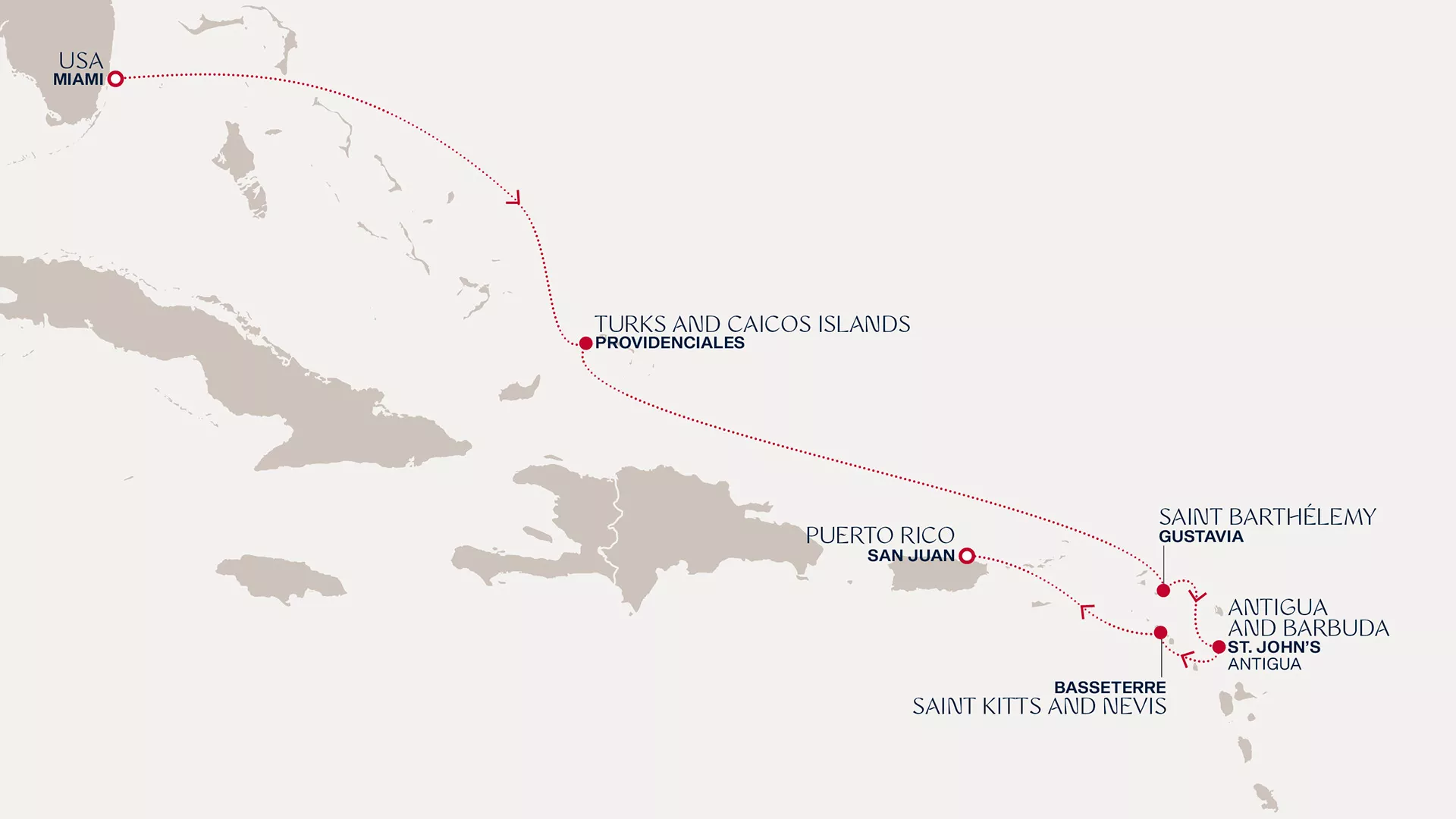 Explora IV February 26-March 4 2028 cruise route map from Miami to San Juan