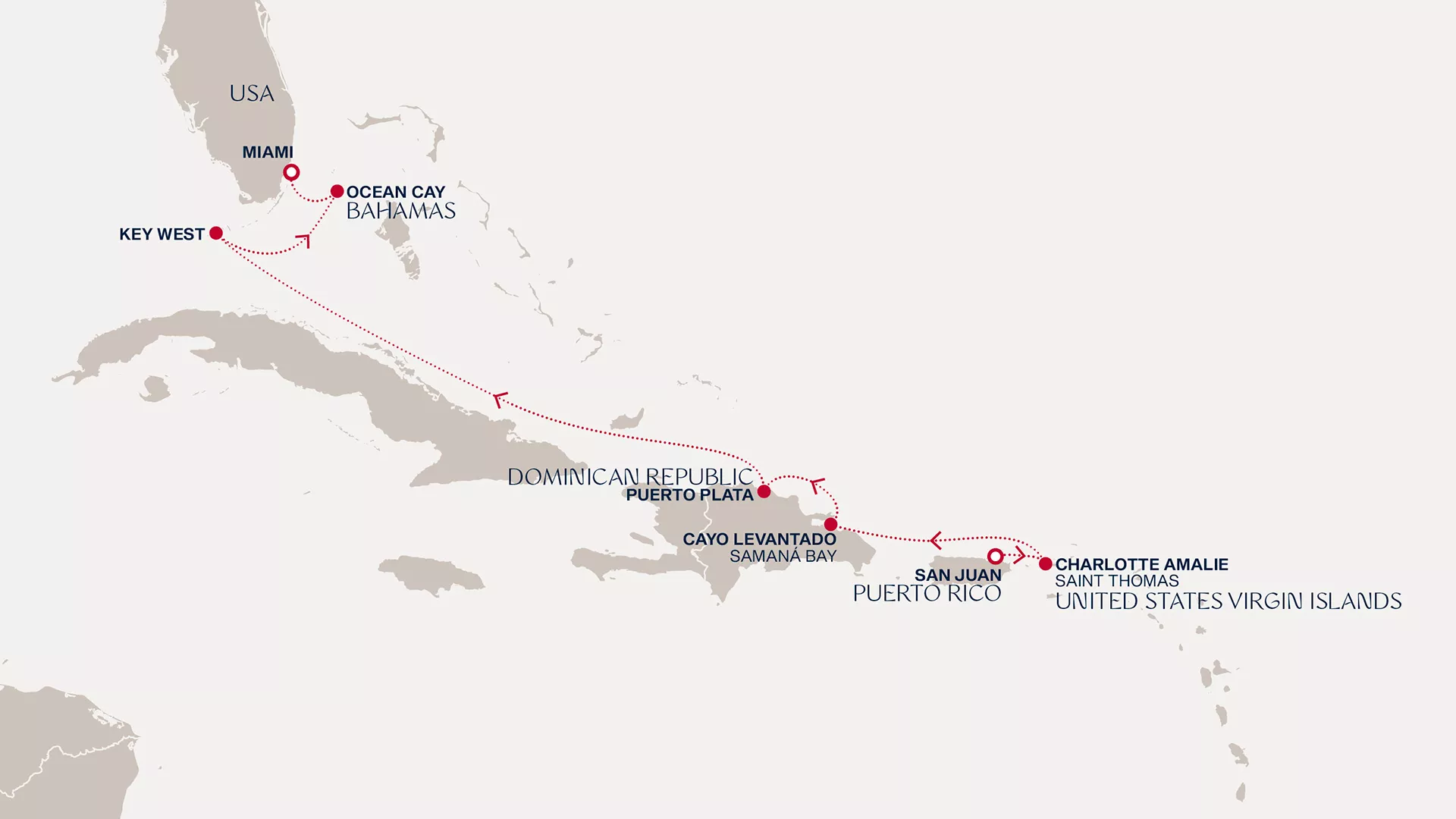 Explora IV March 4-11 2028 cruise route map from San Juan to Miami