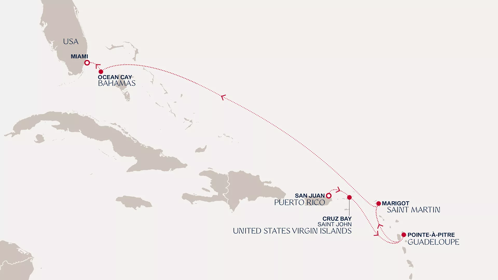 Explora IV March 18-25 2028 cruise route map from San Juan to Miami