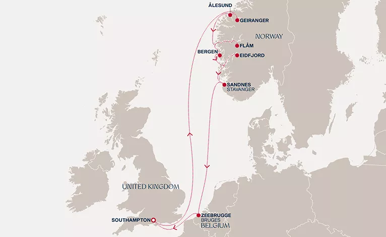 Explora IV June 5-16 2028 cruise route map from Southampton to Southampton