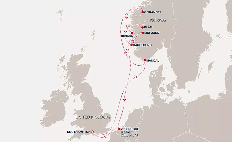 Explora IV July 16-27 2028 cruise route map from Southampton to Southampton