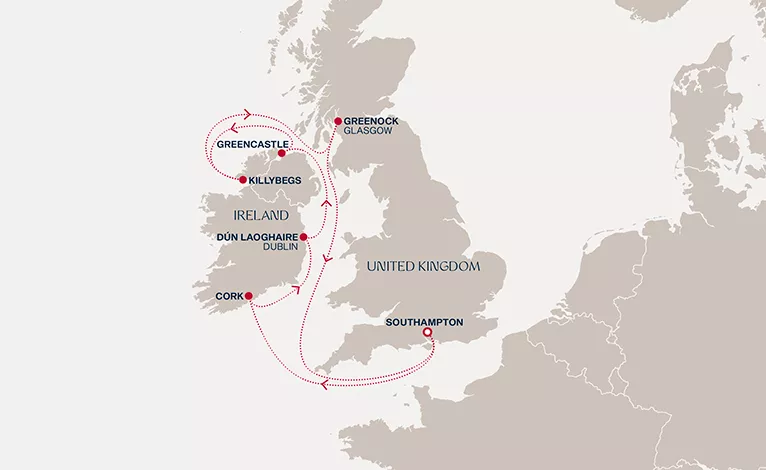 Explora IV July 27-August 4 2028 cruise route map from Southampton to Southampton