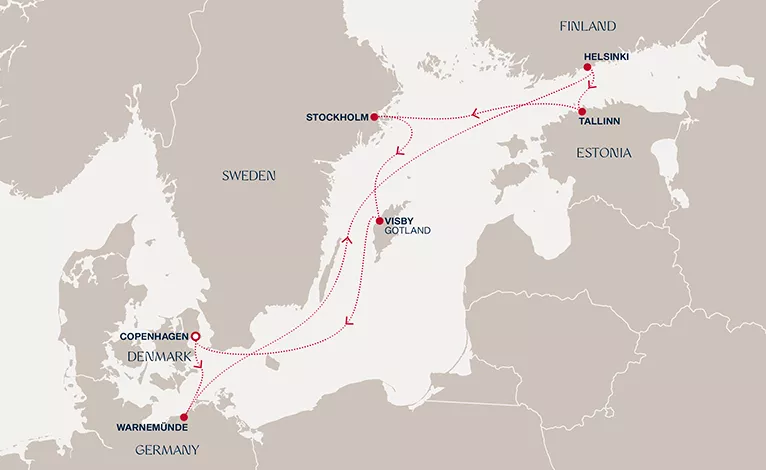 Explora IV September 23-30 2028 cruise route map from Copenhagen to Copenhagen