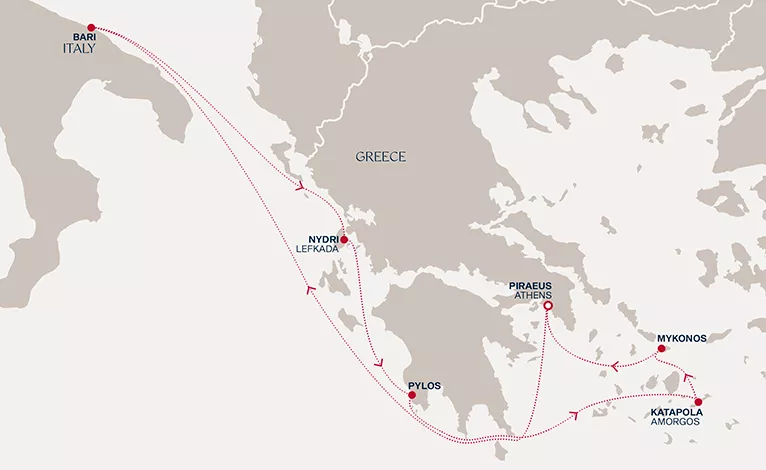 Explora II September 7-14 2026 cruise route map from Piraeus (Athens) to Piraeus (Athens)