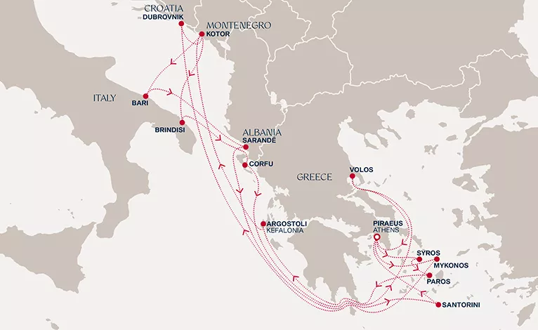 Explora II November 9-29 2026 cruise route map from Piraeus (Athens) to Piraeus (Athens)