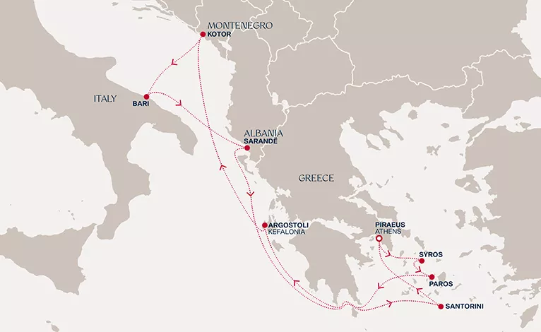 Explora II November 9-19 2026 cruise route map from Piraeus (Athens) to Piraeus (Athens)