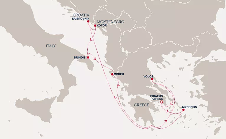 Explora II November 19-29 2026 cruise route map from Piraeus (Athens) to Piraeus (Athens)