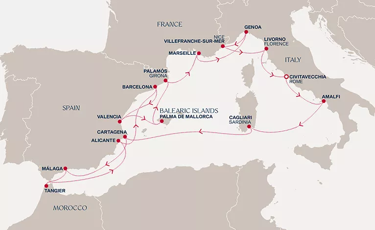 Explora II January 14-February 2 2027 cruise route map from Civitavecchia (Rome) to Civitavecchia (Rome)