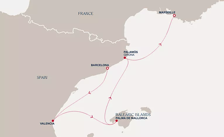 Explora II January 24-29 2027 cruise route map from Barcelona to Marseille