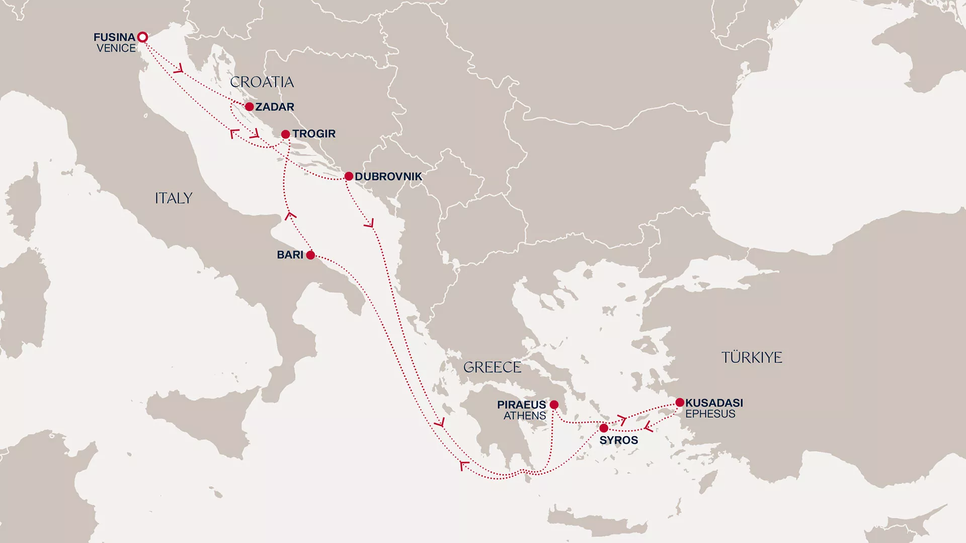 Explora II April 4-14 2027 cruise route map from Fusina (Venice) to Fusina (Venice)