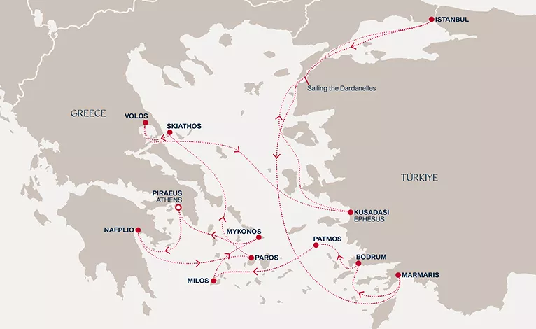 Explora II May 10-24 2027 cruise route map from Piraeus (Athens) to Piraeus (Athens)