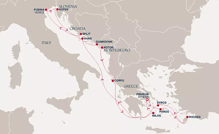 Explora II June 14-28 2027 cruise route map from Piraeus (Athens) to Piraeus (Athens)