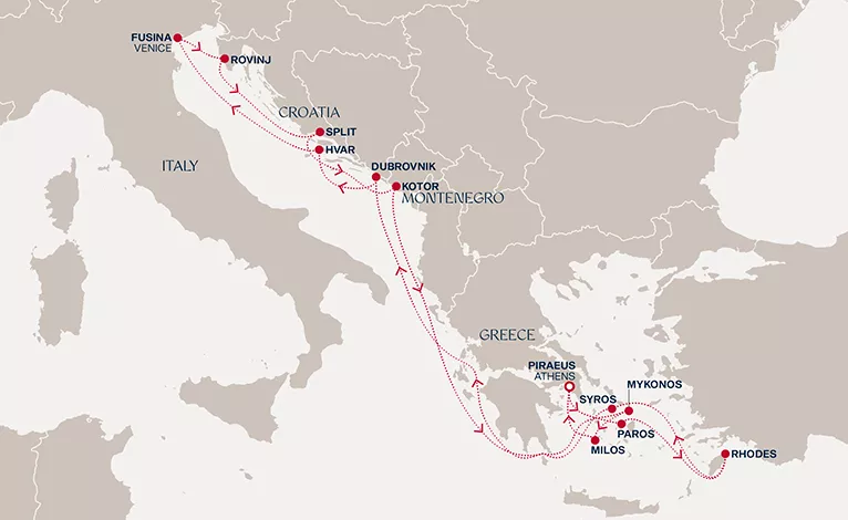 Explora II July 26-August 9 2027 cruise route map from Piraeus (Athens) to Piraeus (Athens)