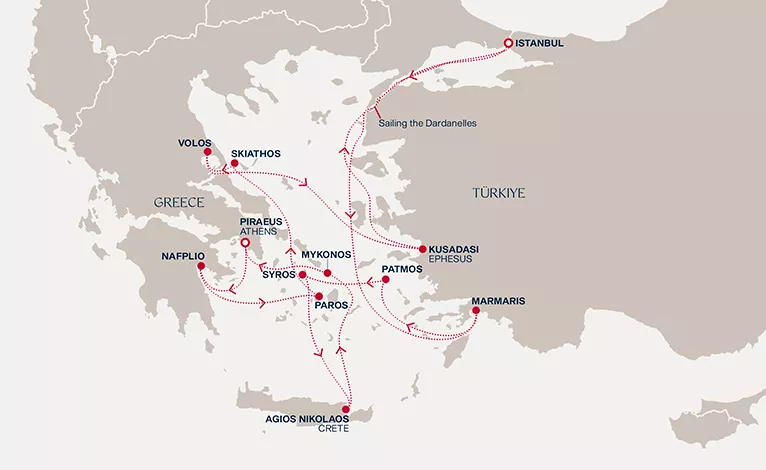 Explora II September 6-20 2027 cruise route map from Piraeus (Athens) to Piraeus (Athens)