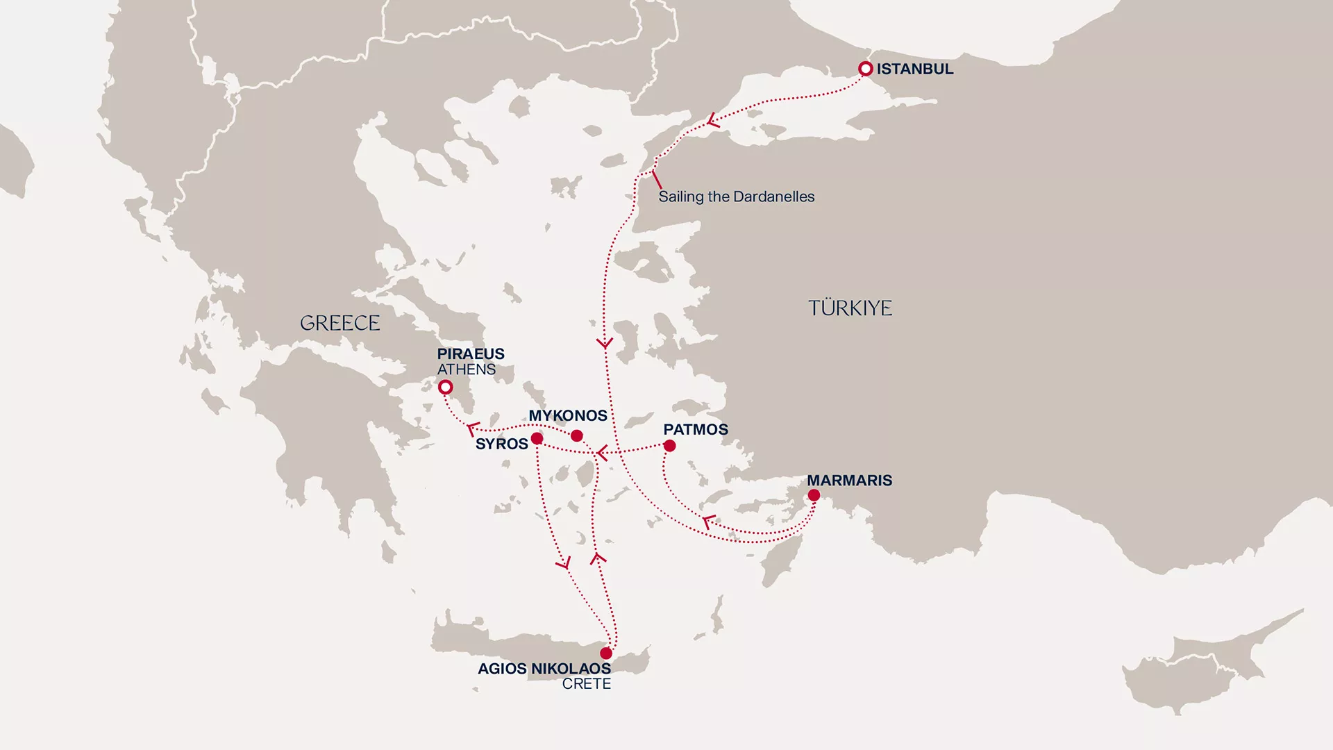 Explora II September 13-20 2027 cruise route map from Istanbul to Piraeus (Athens)