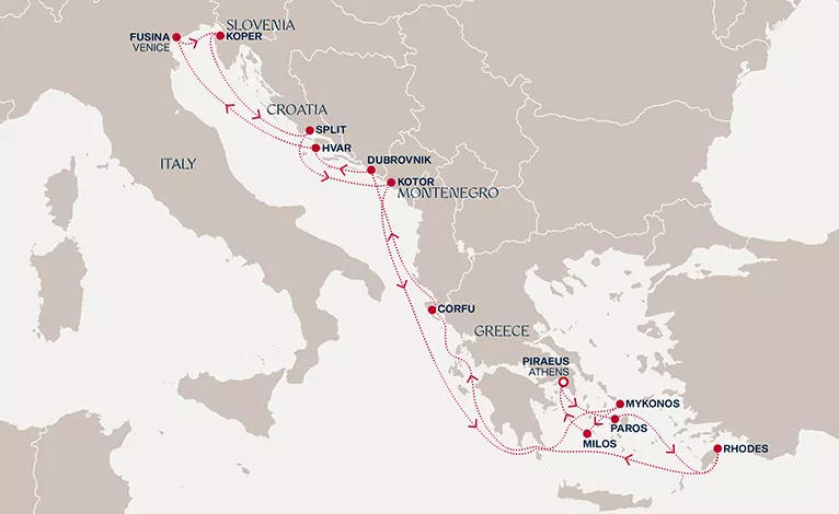 Explora II September 20-October 4 2027 cruise route map from Piraeus (Athens) to Piraeus (Athens)