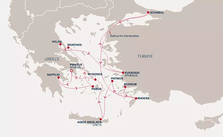Explora II October 4-18 2027 cruise route map from Piraeus (Athens) to Piraeus (Athens)