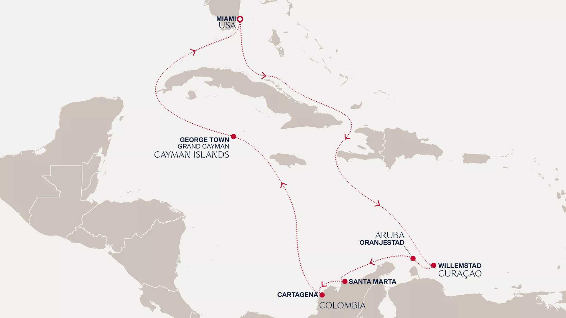 Explora II November 22-December 2 2027 cruise route map from Miami to Miami
