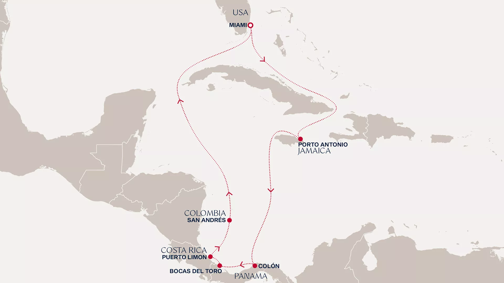 Explora II December 2-12 2027 cruise route map from Miami to Miami