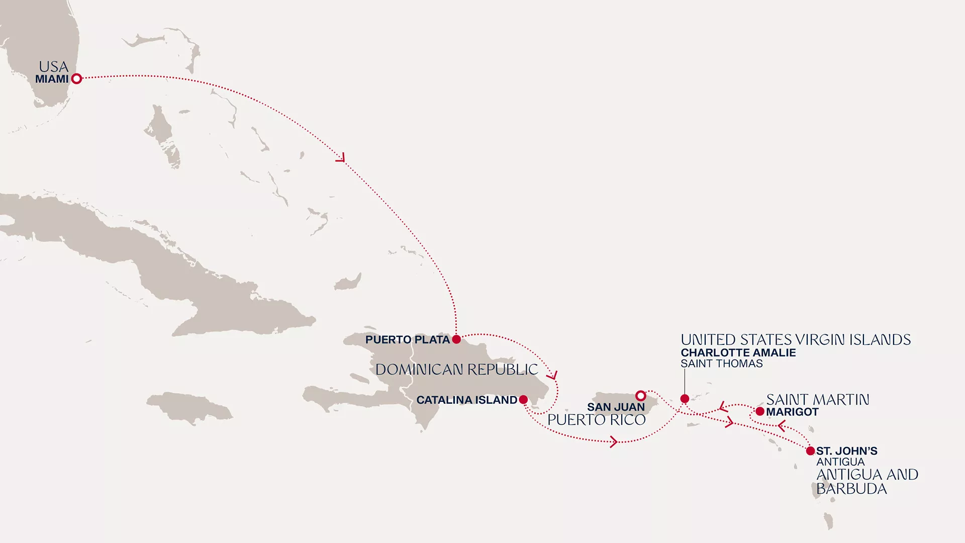 Explora II December 12-19 2027 cruise route map from Miami to San Juan