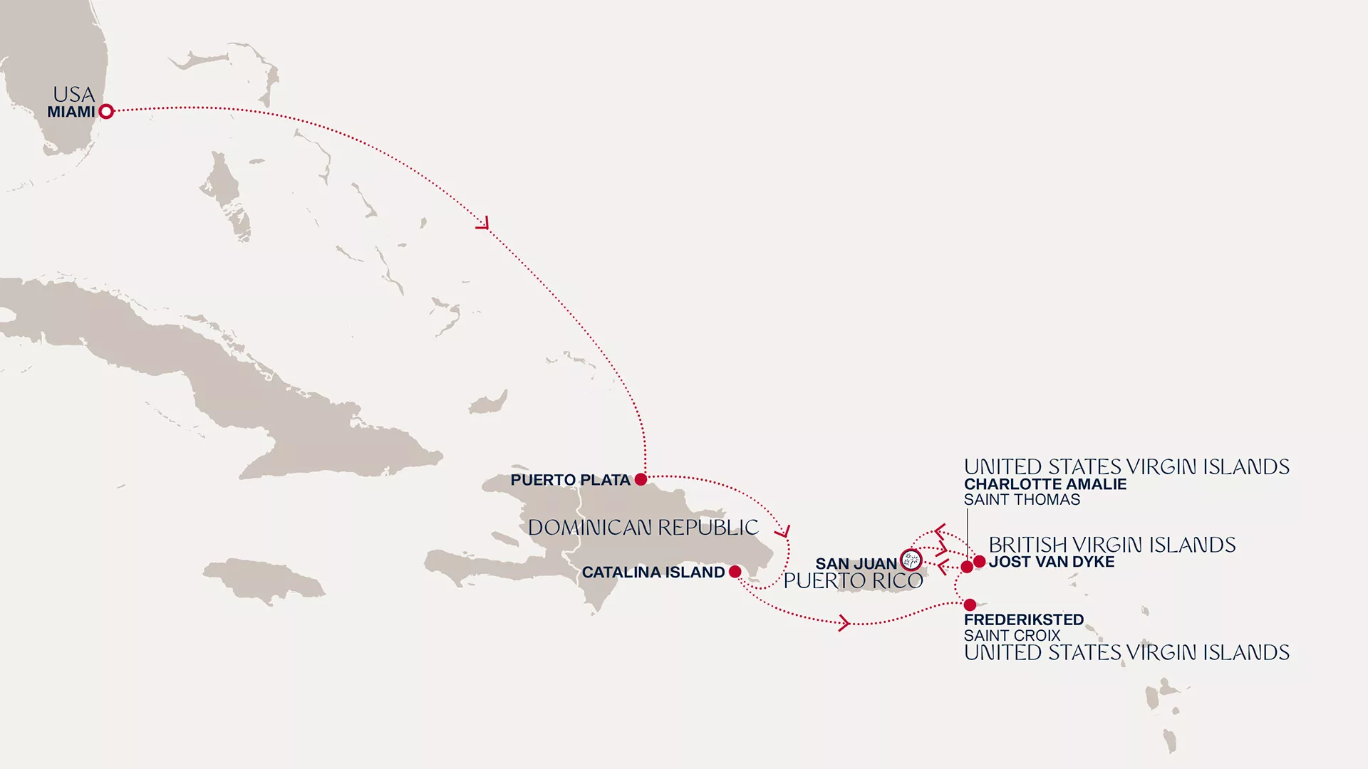 Explora II December 26 2027-January 2 2028 cruise route map from Miami to San Juan