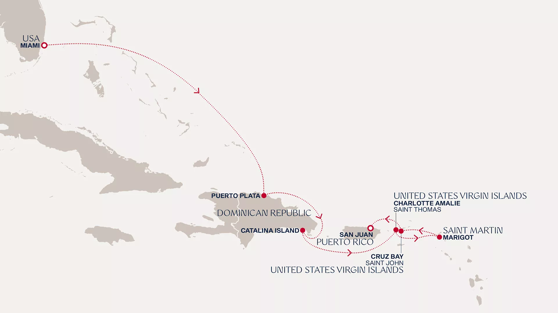 Explora II January 9-16 2028 cruise route map from Miami to San Juan
