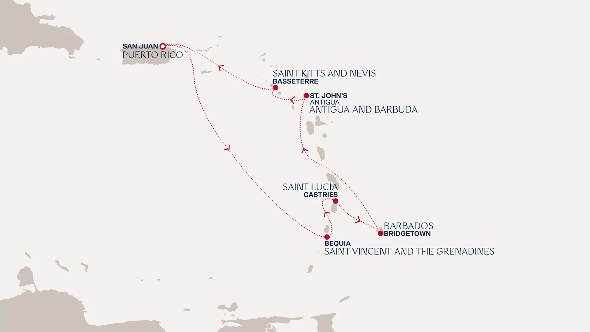 Explora II January 16-23 2028 cruise route map from San Juan to San Juan