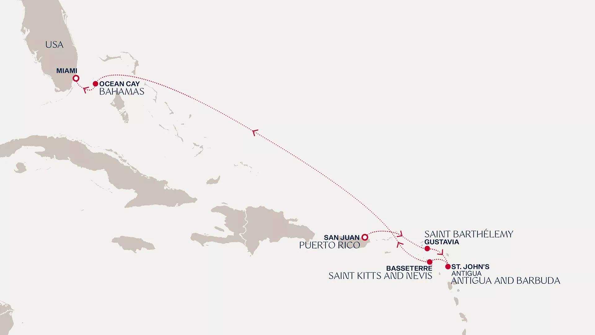 Explora II February 27-March 5 2028 cruise route map from San Juan to Miami