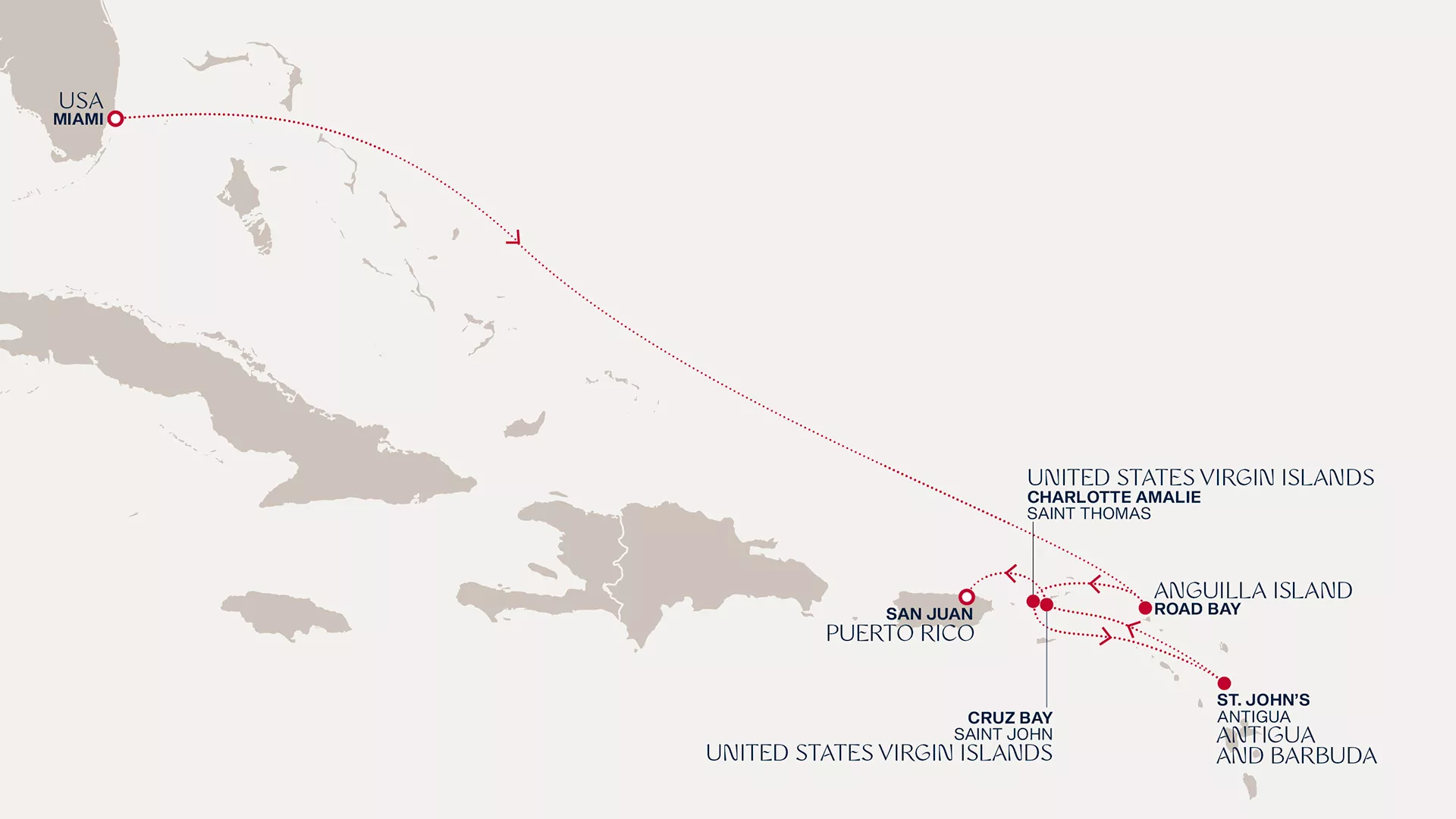 Explora II March 5-12 2028 cruise route map from Miami to San Juan