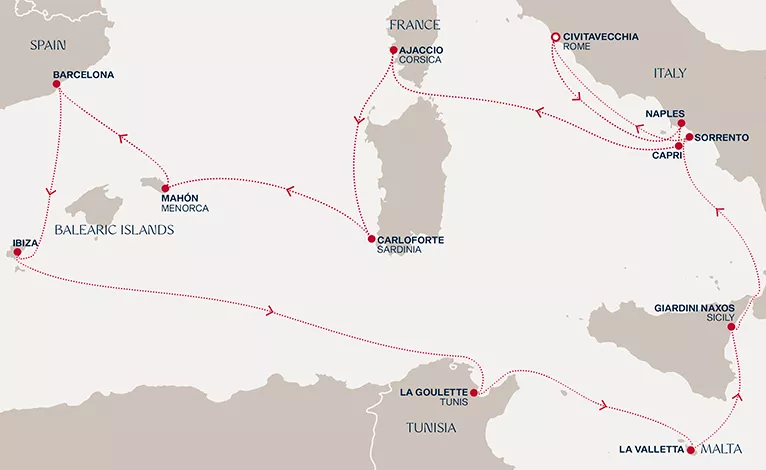Explora II June 6-19 2028 cruise route map from Civitavecchia (Rome) to Civitavecchia (Rome)